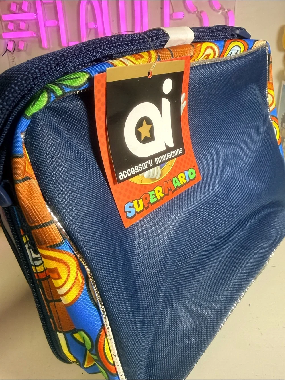 Nintendo Super Mario Navy Blue Lunch Bag with Multicolor Trim
